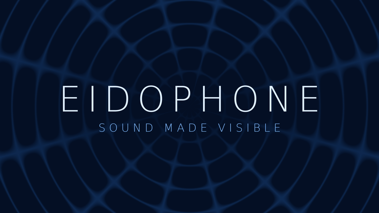 Eidophone logo: a glowing cymatic standing-wave node in deep blue — the “sound made visible” emblem of the Eidophone ambient music visualizer and audio-reactive generative art channel.